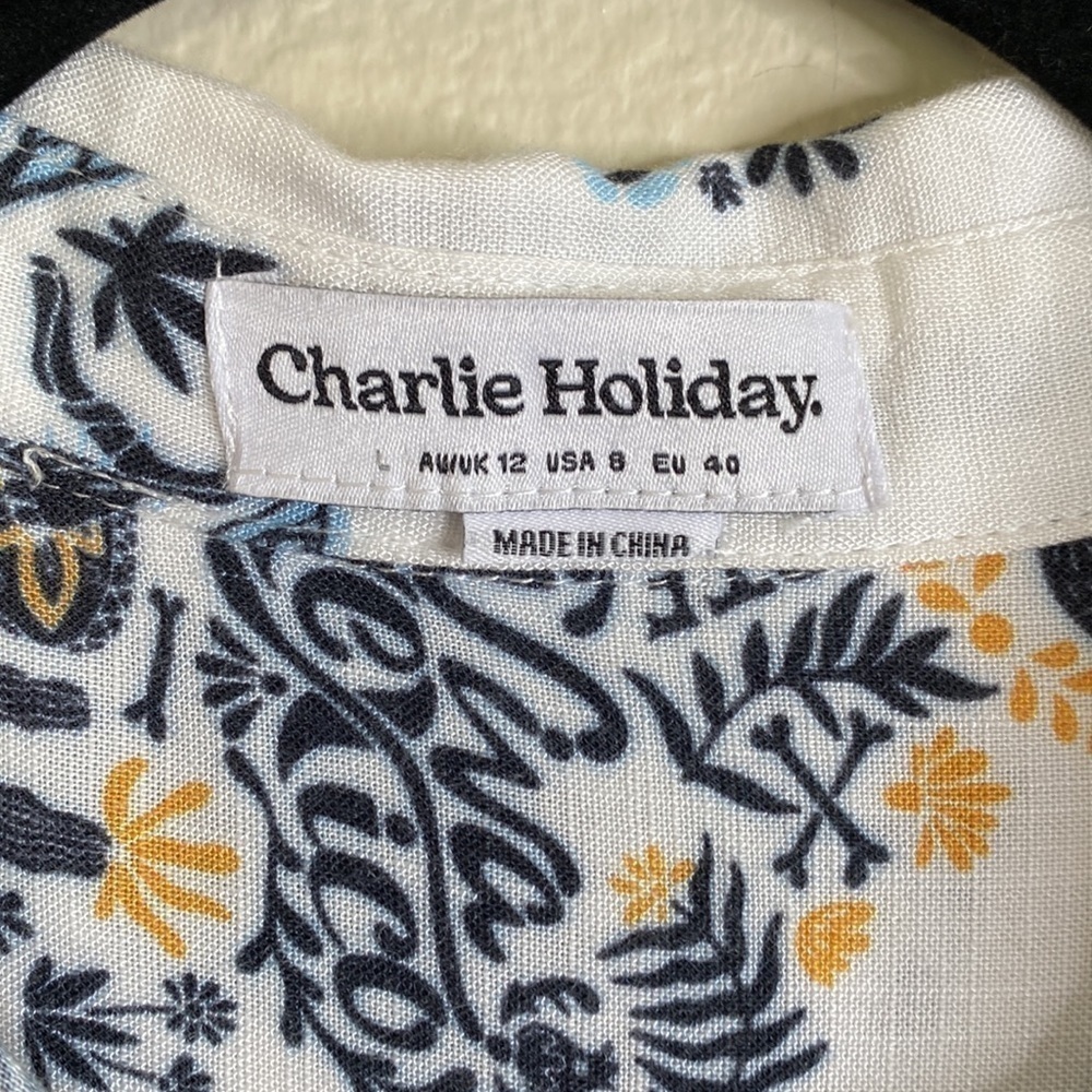 Charlie Holiday blouse shirt women’s 8 eight Viva Mexico shirt white long sleeve - Picture 2 of 6